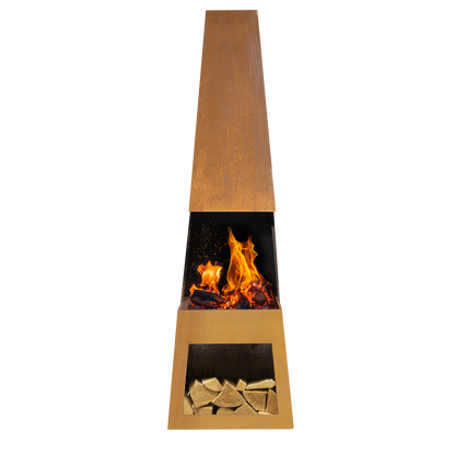Dellonda Outdoor Chiminea Fireplace Heater Firewood Storage - Corten Steel