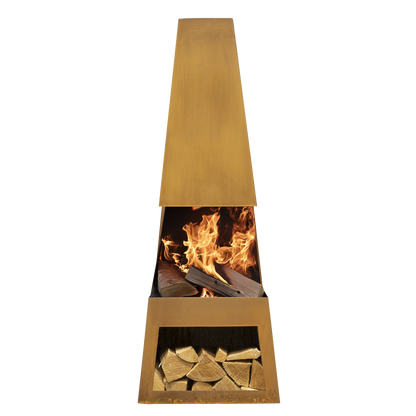 Dellonda Outdoor Chiminea Fireplace Heater Firewood Storage - Corten Steel