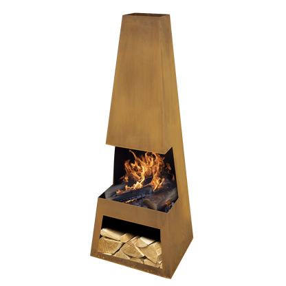 Dellonda Outdoor Chiminea Fireplace Heater Firewood Storage - Corten Steel