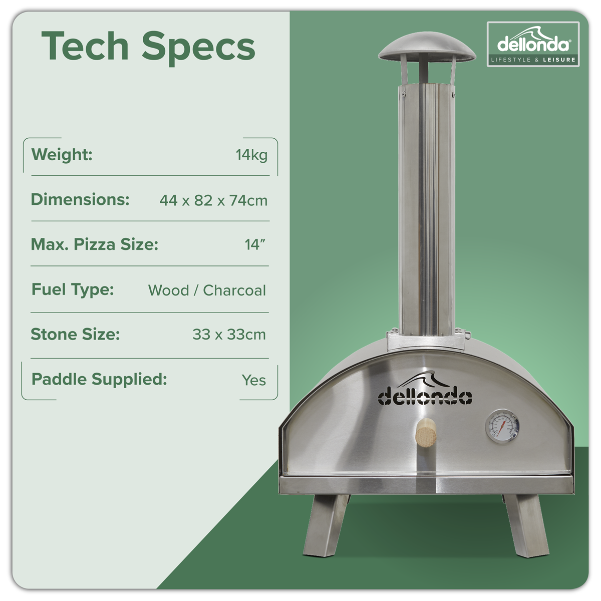 Dellonda Wood-Fired Pizza Oven 14" - Stainless Steel