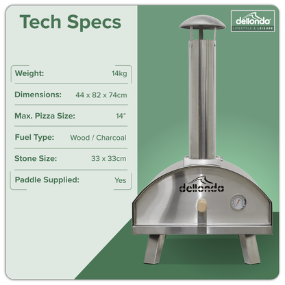 Dellonda Wood-Fired Pizza Oven 14" - Stainless Steel