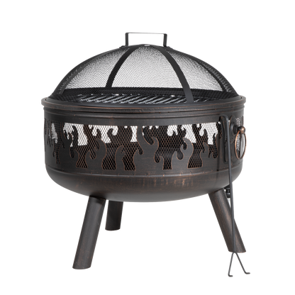 Dellonda Deluxe Fire Pit Fireplace Outdoor Patio Heater, Cooking Grill & Poker 61cm