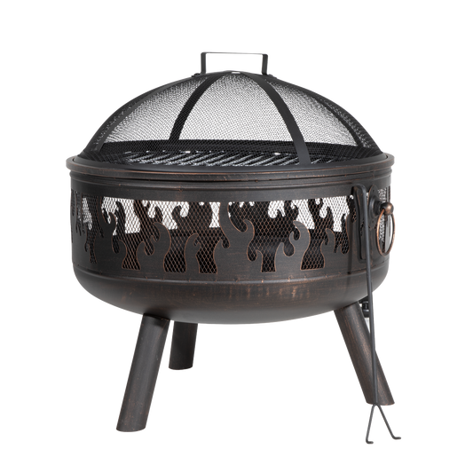 Dellonda Deluxe Fire Pit Fireplace Outdoor Patio Heater, Cooking Grill & Poker 61cm