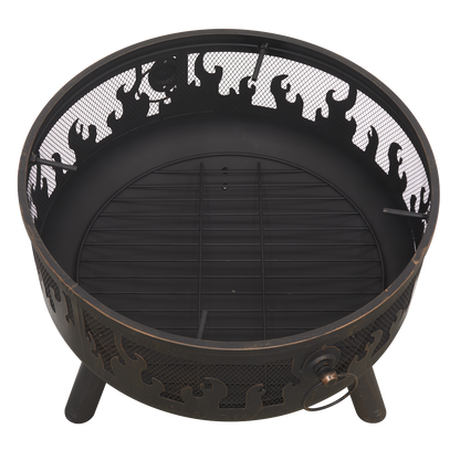 Dellonda Deluxe Fire Pit Fireplace Outdoor Patio Heater, Cooking Grill & Poker 61cm