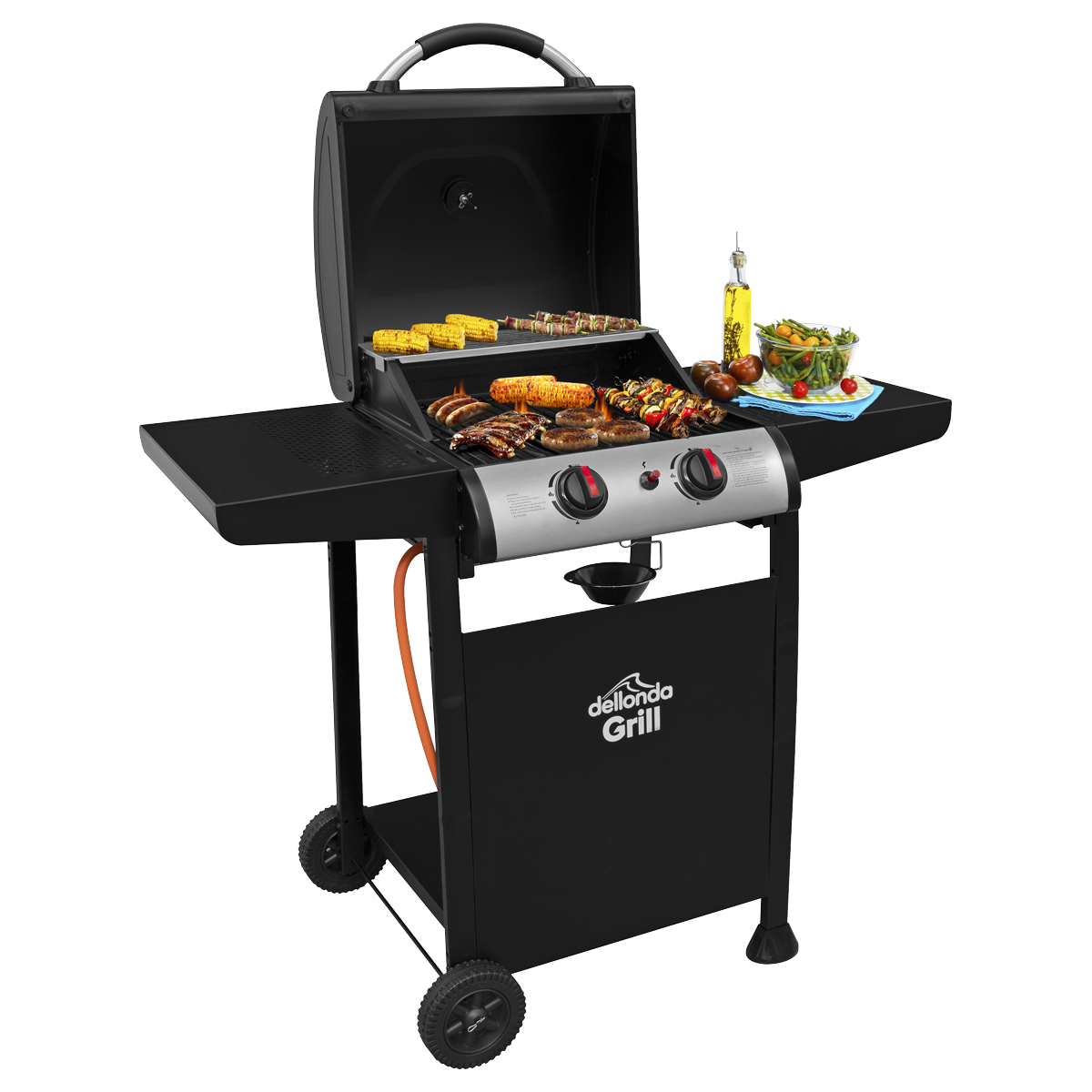 Dellonda 2 Burner Gas BBQ Grill with Piezo Ignition & Thermometer