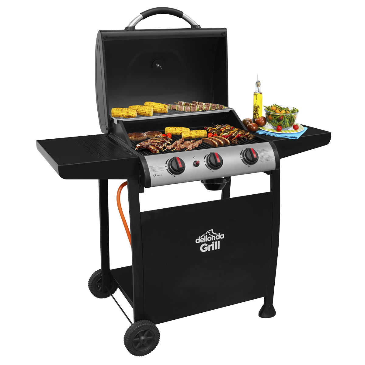 Dellonda 3 Burner Gas BBQ Grill with Piezo Ignition & Thermometer