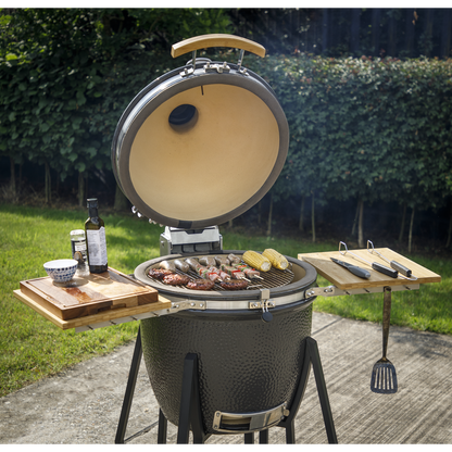 Dellonda Deluxe 22"(56cm) Ceramic Kamado Style BBQ with Wheeled Stand