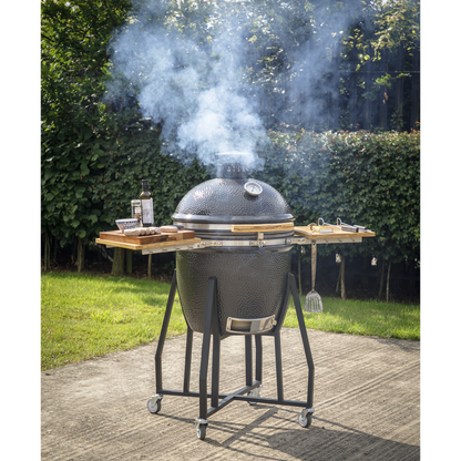 Dellonda Deluxe 22"(56cm) Ceramic Kamado Style BBQ with Wheeled Stand