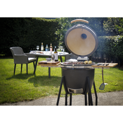 Dellonda Deluxe 22"(56cm) Ceramic Kamado Style BBQ with Wheeled Stand