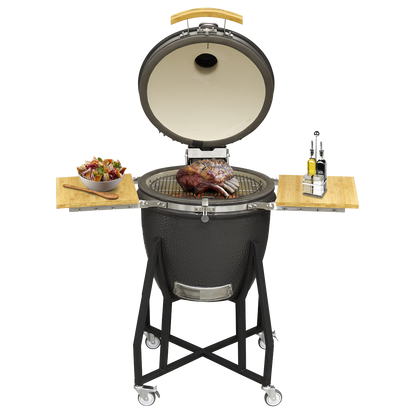Dellonda Deluxe 22"(56cm) Ceramic Kamado Style BBQ with Wheeled Stand