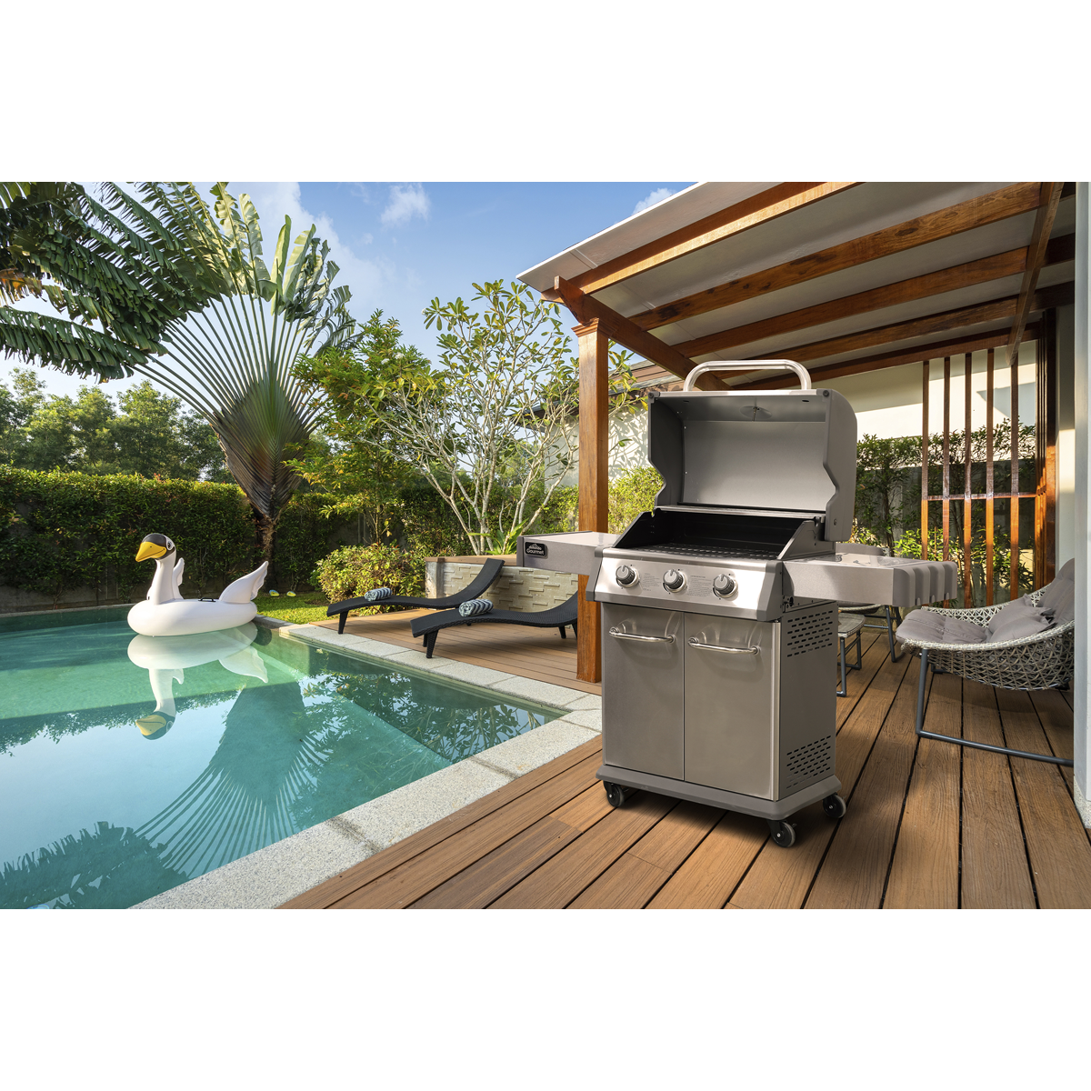 Dellonda 3 Burner Deluxe Gas BBQ Grill with Piezo Ignition & Thermometer - Stainless Steel