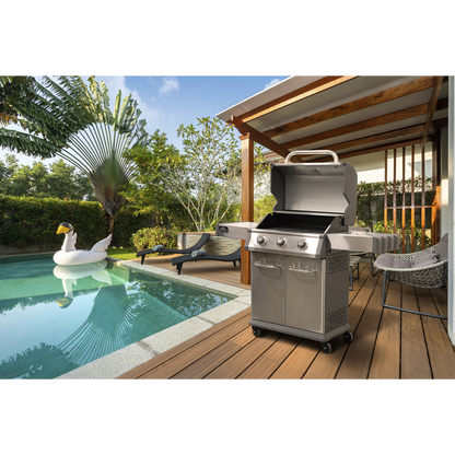 Dellonda 3 Burner Deluxe Gas BBQ Grill with Piezo Ignition & Thermometer - Stainless Steel