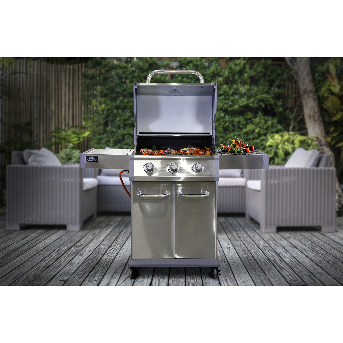 Dellonda 3 Burner Deluxe Gas BBQ Grill with Piezo Ignition & Thermometer - Stainless Steel