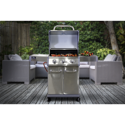 Dellonda 3 Burner Deluxe Gas BBQ Grill with Piezo Ignition & Thermometer - Stainless Steel