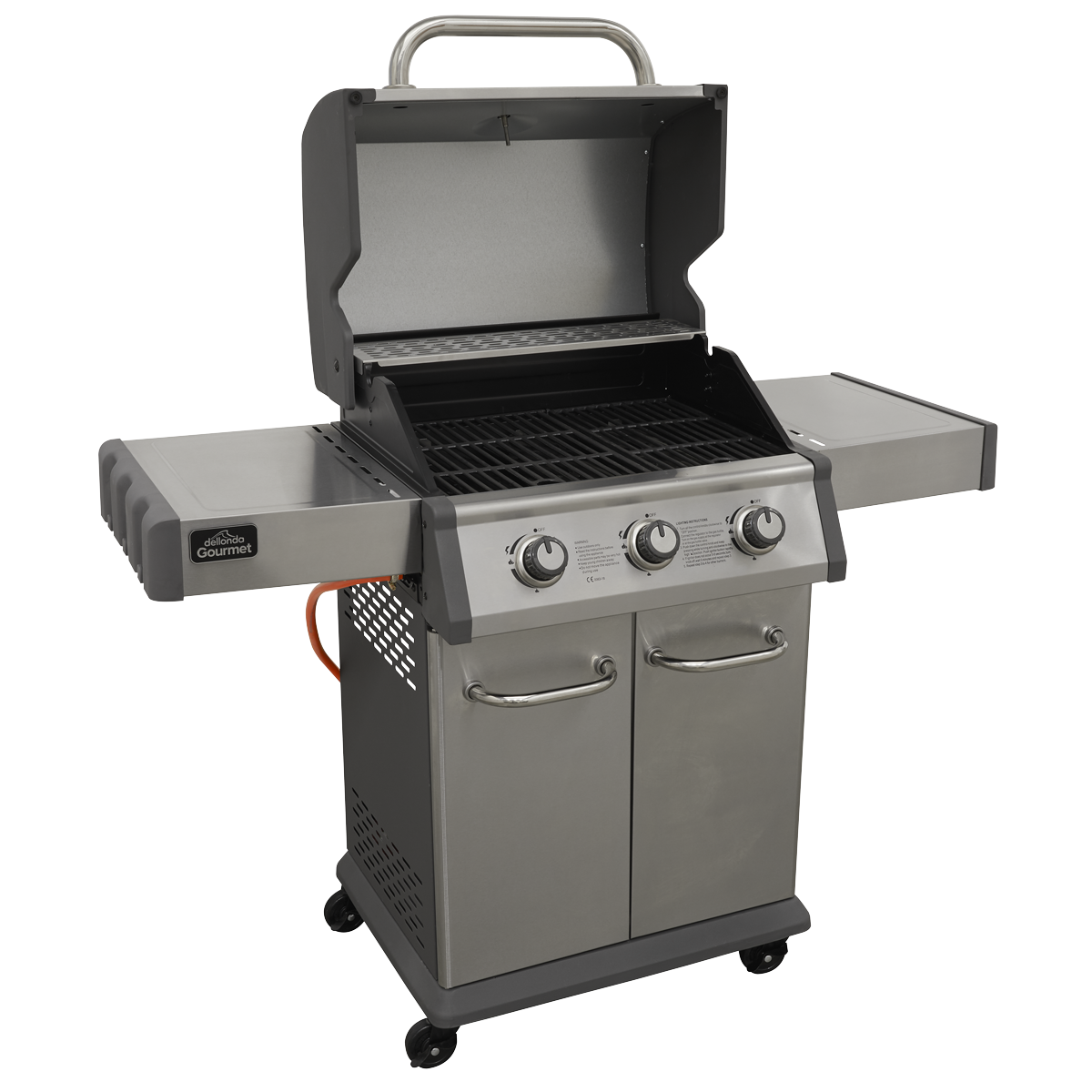 Dellonda 3 Burner Deluxe Gas BBQ Grill with Piezo Ignition & Thermometer - Stainless Steel