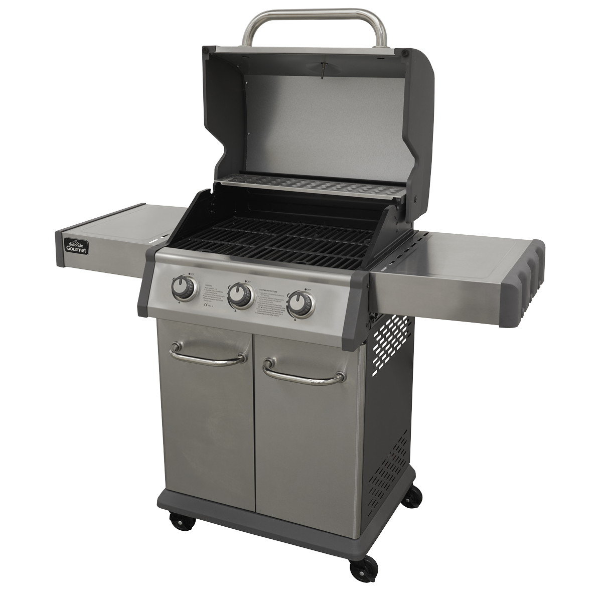 Dellonda 3 Burner Deluxe Gas BBQ Grill with Piezo Ignition & Thermometer - Stainless Steel