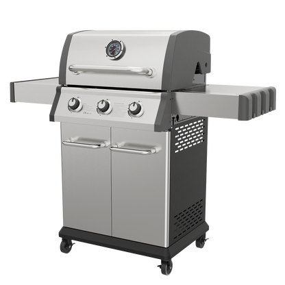 Dellonda 3 Burner Deluxe Gas BBQ Grill with Piezo Ignition & Thermometer - Stainless Steel
