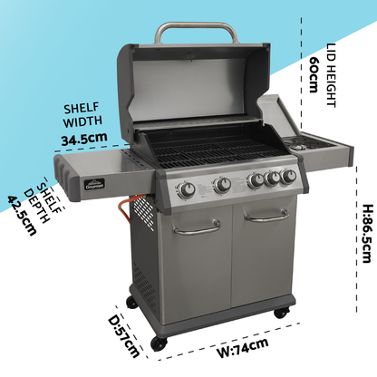 Dellonda 4+1 Burner Deluxe Gas BBQ Grill with Piezo Ignition & Thermometer - Stainless Steel