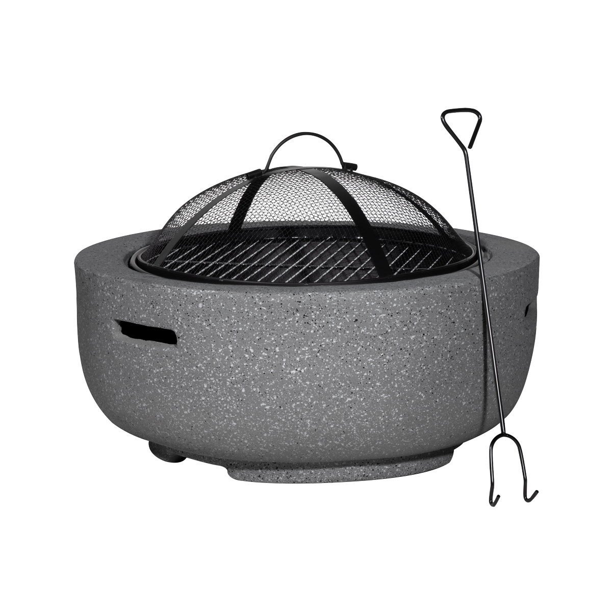 Dellonda Round MgO Fire Pit with BBQ Grill, Ø60cm, Safety Mesh Screen - Dark Grey