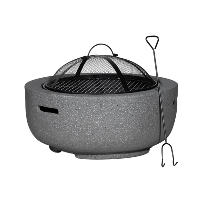 Dellonda Round MgO Fire Pit with BBQ Grill, Ø60cm, Safety Mesh Screen - Dark Grey