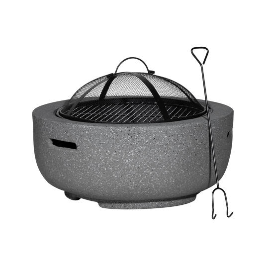 Dellonda Round MgO Fire Pit with BBQ Grill, Ø60cm, Safety Mesh Screen - Dark Grey