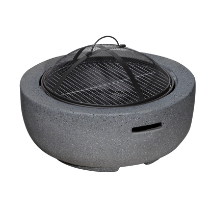Dellonda Round MgO Fire Pit with BBQ Grill, Ø60cm, Safety Mesh Screen - Dark Grey