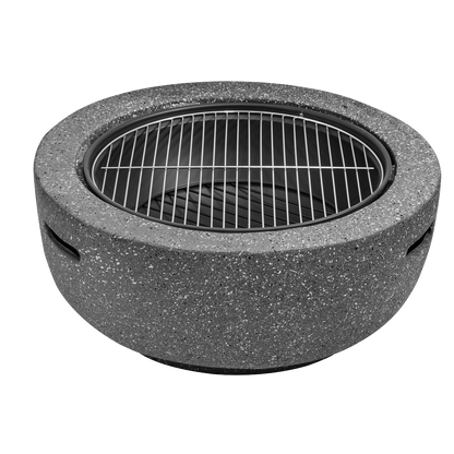 Dellonda Round MgO Fire Pit with BBQ Grill, Ø60cm, Safety Mesh Screen - Dark Grey