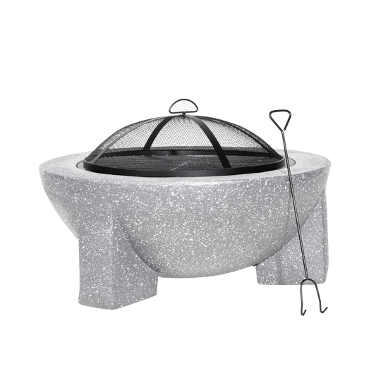 Dellonda Round MgO Fire Pit with BBQ Grill, Ø75cm, Safety Mesh Screen - Light Grey