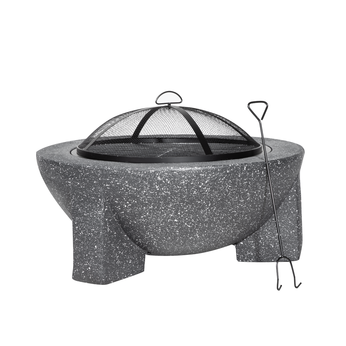 Dellonda Round MgO Fire Pit with BBQ Grill, Ø75cm, Safety Mesh Screen - Dark Grey