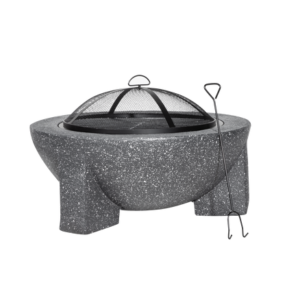 Dellonda Round MgO Fire Pit with BBQ Grill, Ø75cm, Safety Mesh Screen - Dark Grey