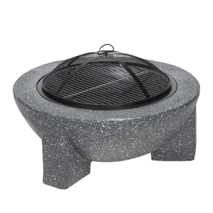 Dellonda Round MgO Fire Pit with BBQ Grill, Ø75cm, Safety Mesh Screen - Dark Grey