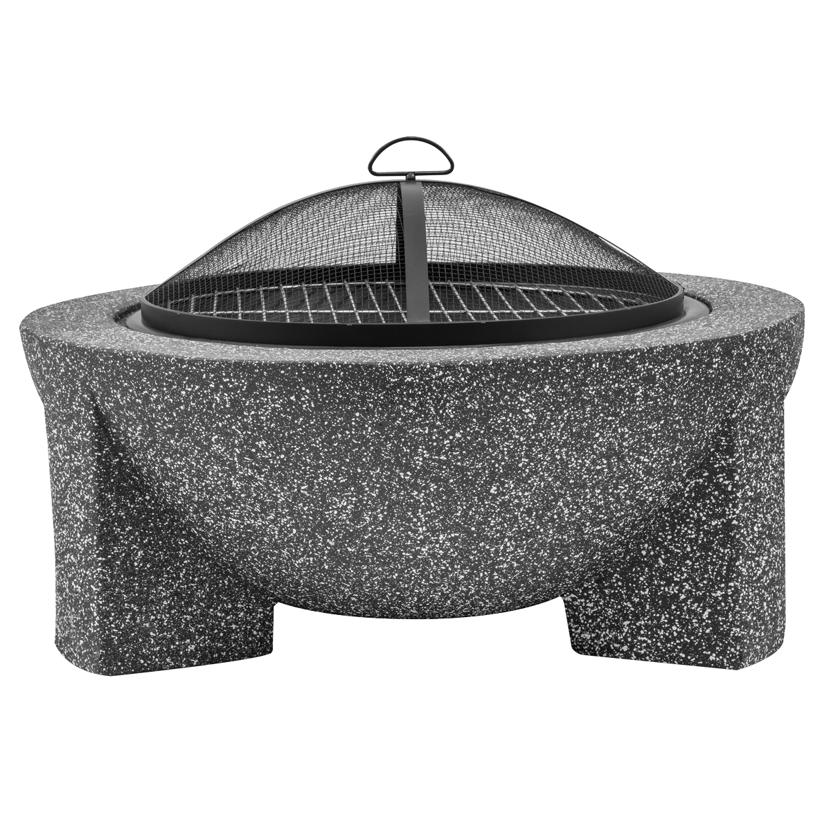Dellonda Round MgO Fire Pit with BBQ Grill, Ø75cm, Safety Mesh Screen - Dark Grey