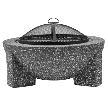Dellonda Round MgO Fire Pit with BBQ Grill, Ø75cm, Safety Mesh Screen - Dark Grey