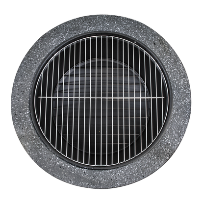 Dellonda Round MgO Fire Pit with BBQ Grill, Ø75cm, Safety Mesh Screen - Dark Grey