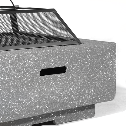 Dellonda Square MgO Fire Pit with BBQ Grill, Safety Mesh Screen - Dark Grey