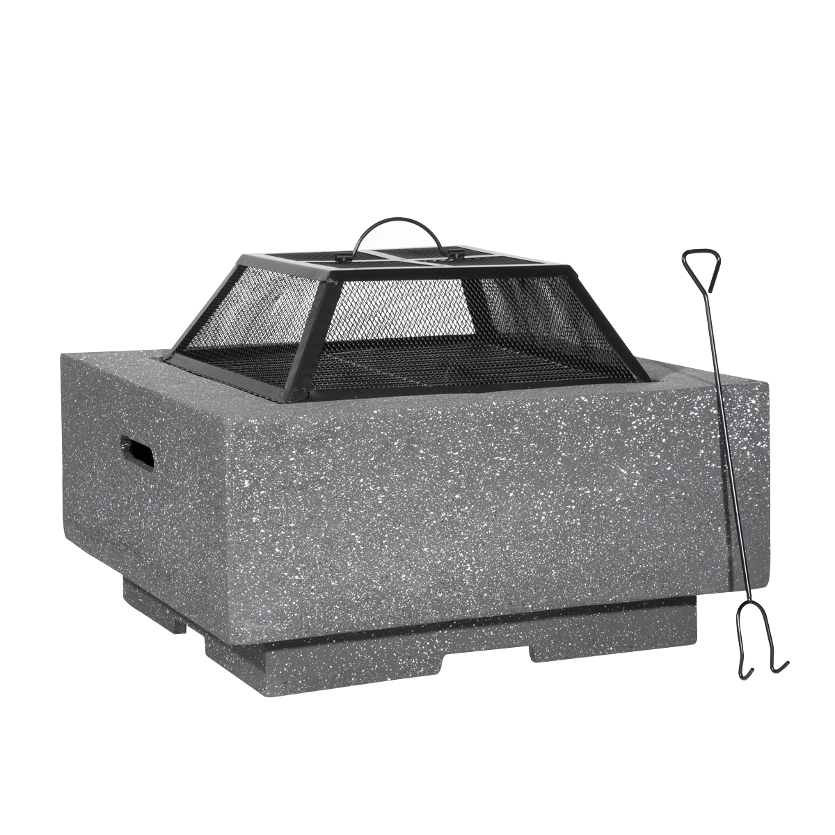 Dellonda Square MgO Fire Pit with BBQ Grill, Safety Mesh Screen - Dark Grey