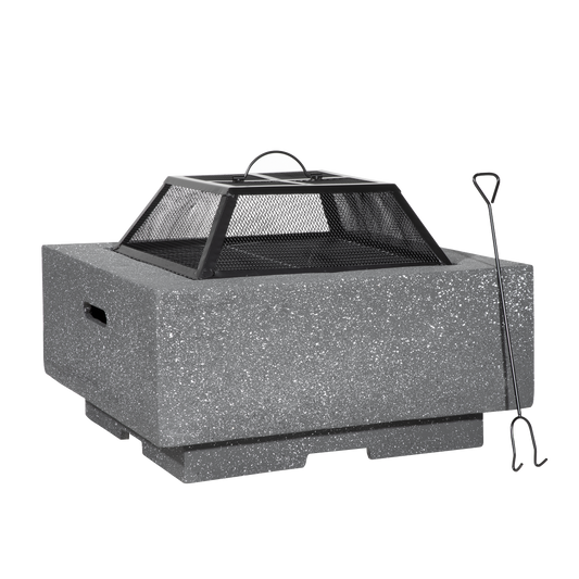 Dellonda Square MgO Fire Pit with BBQ Grill, Safety Mesh Screen - Dark Grey