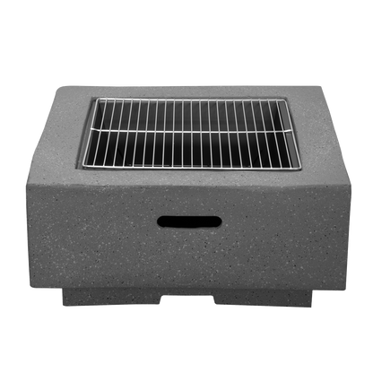 Dellonda Square MgO Fire Pit with BBQ Grill, Safety Mesh Screen - Dark Grey