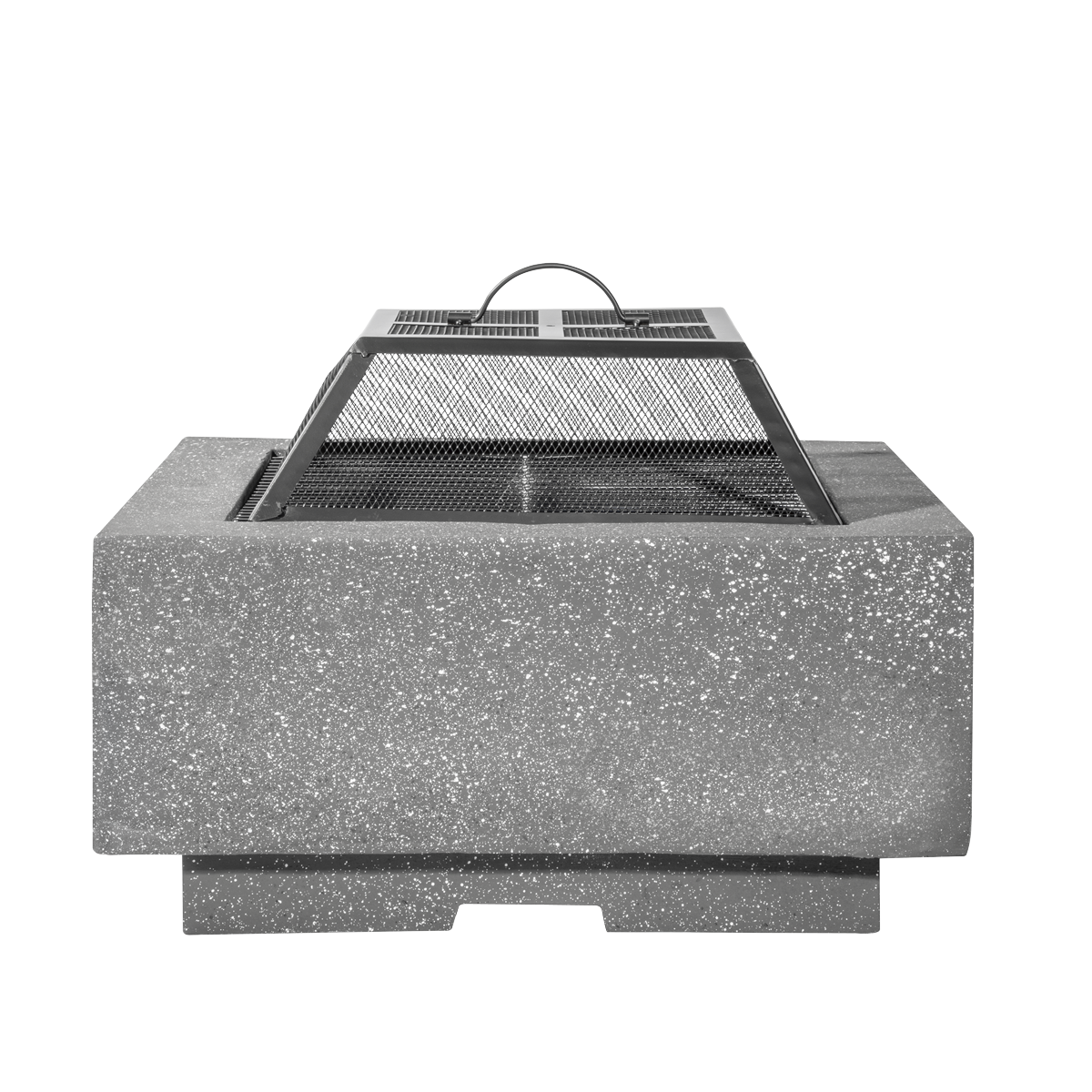 Dellonda Square MgO Fire Pit with BBQ Grill, Safety Mesh Screen - Dark Grey
