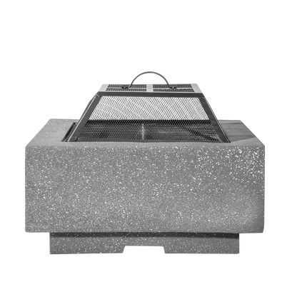 Dellonda Square MgO Fire Pit with BBQ Grill, Safety Mesh Screen - Dark Grey