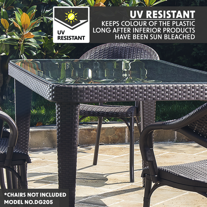 Dellonda Weather-Resistant Polypropylene/Fibreglass Dining Table with Tempered Glass Top - Dark Brown
