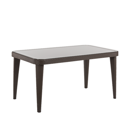 Dellonda Weather-Resistant Polypropylene/Fibreglass Dining Table with Tempered Glass Top - Dark Brown