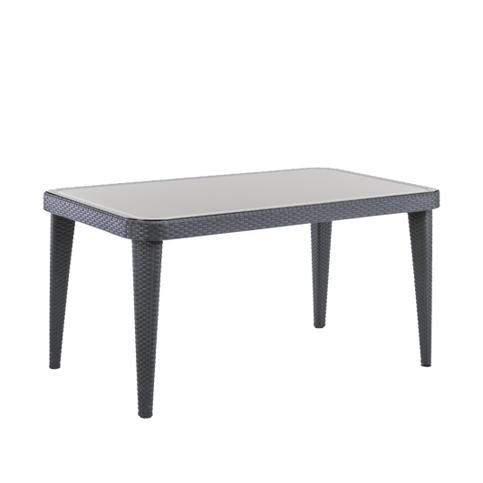 Dellonda Weather-Resistant Polypropylene/Fibreglass Dining Tables with Tempered Glass Top 150 x 90 x 76cm - Anthracite