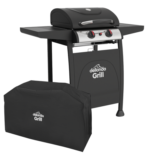 Dellonda 2 Burner Gas BBQ Grill with Piezo Ignition, Thermometer & Cover