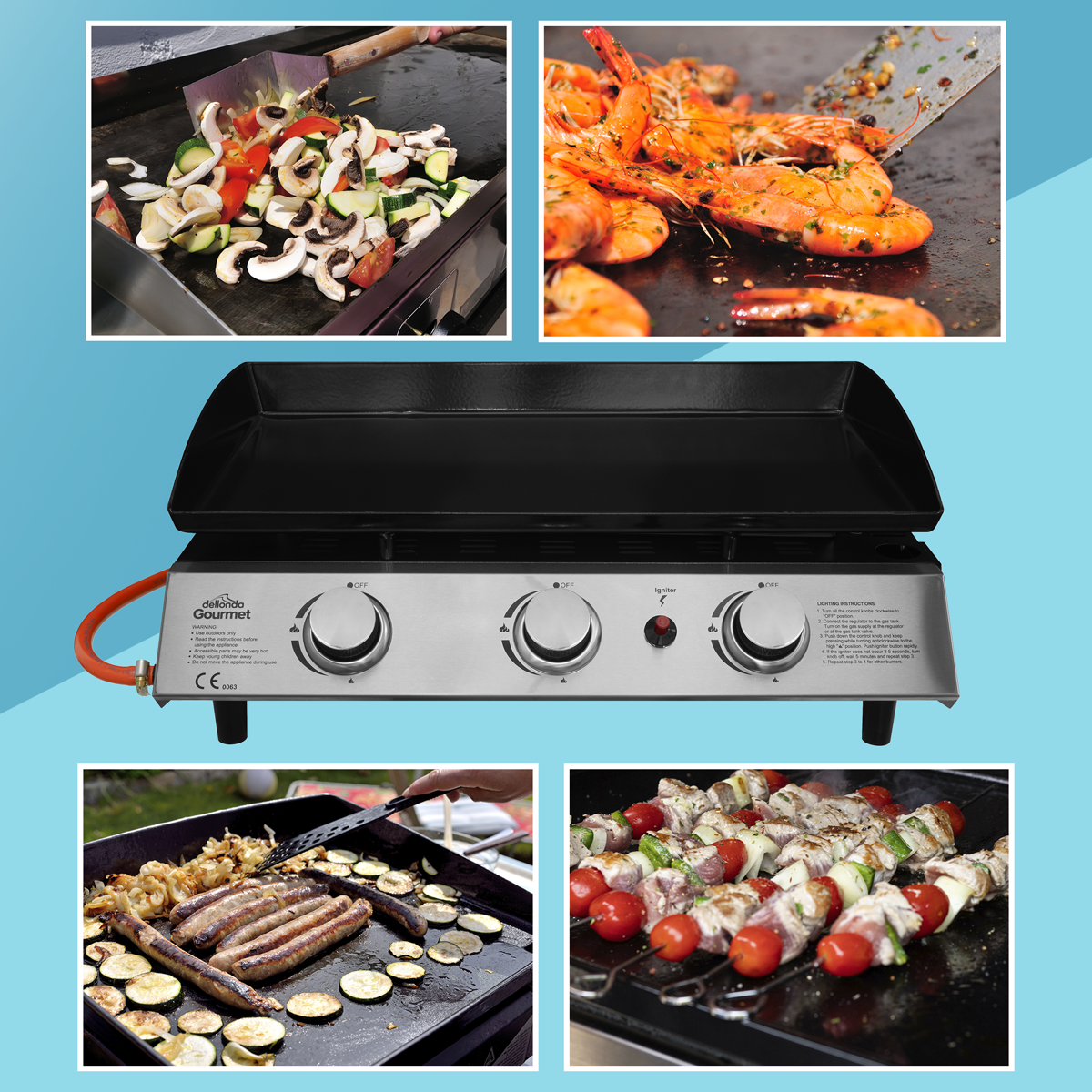 Dellonda 3 Burner Portable Gas Plancha