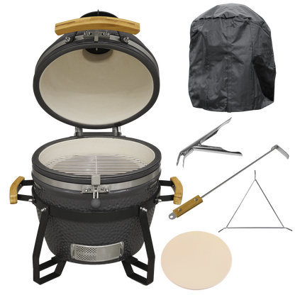 Dellonda Deluxe 16"(40cm) Ceramic Kamado Style BBQ, Cover, Grid Gripper, Heat Deflector & Heat Deflector Support