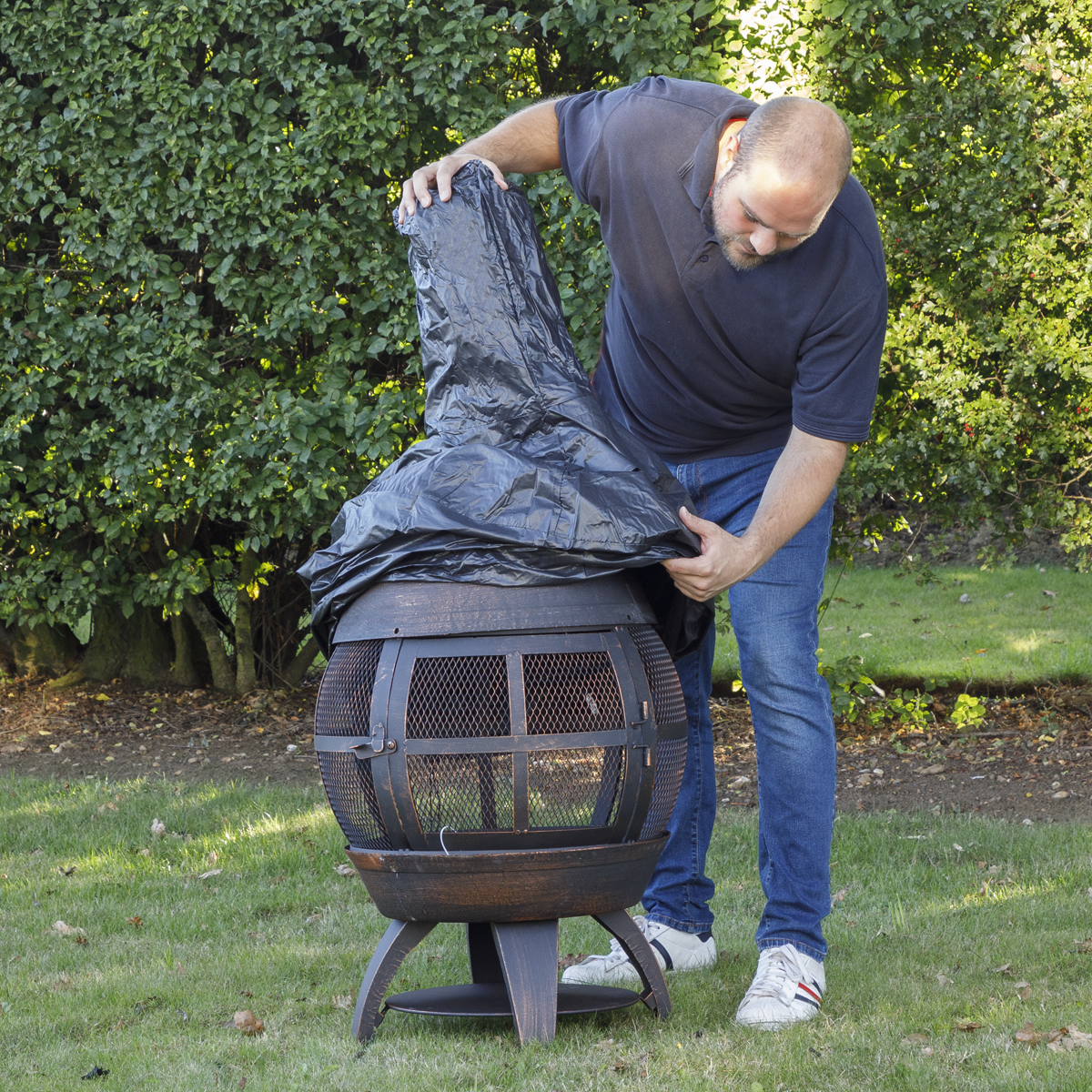 Dellonda Deluxe 360° Chiminea/Fire Pit/Outdoor Heater with Fire Poker & Water Resistant Drawstring Cover - Antique Bronze Finish - DG241