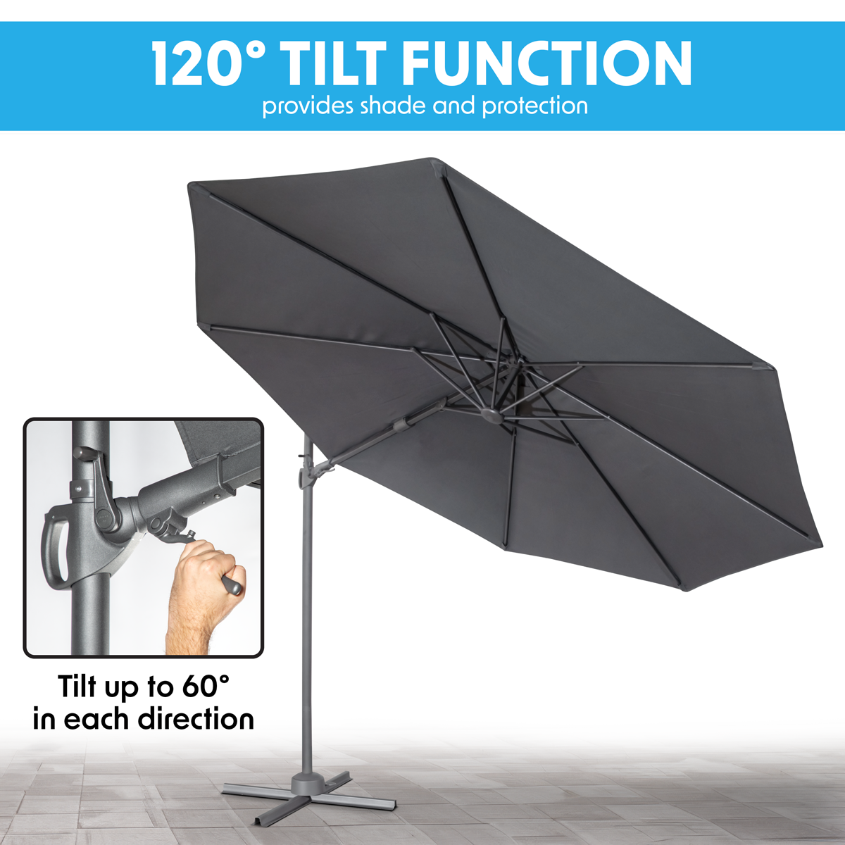 Dellonda Cantilever Parasol with 360° Rotation, Tilt & Cover 3m - Grey