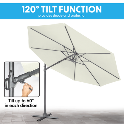 Dellonda Cantilever Parasol with 360° Rotation, Tilt & Cover 3m - Cream