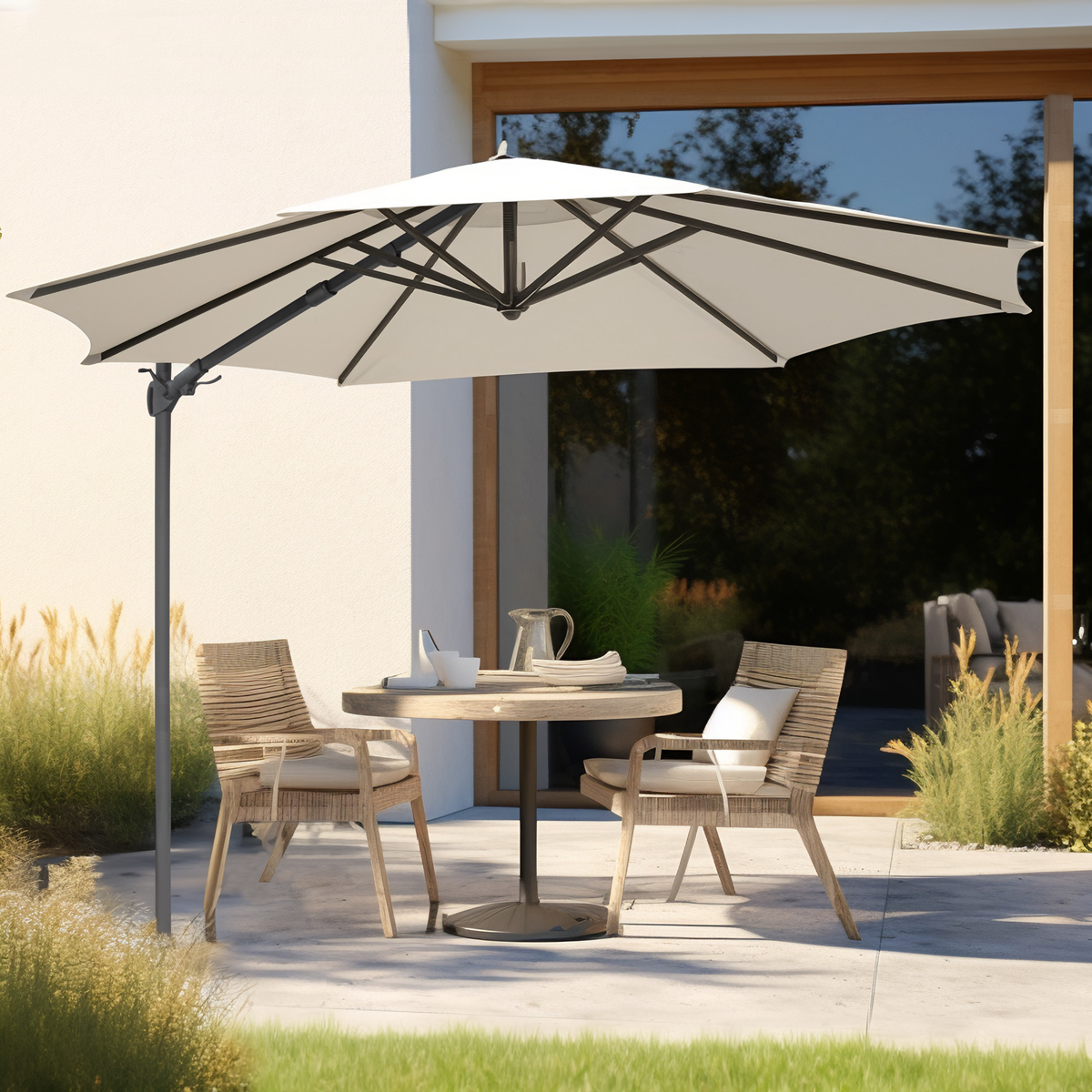Dellonda Cantilever Parasol with 360° Rotation, Tilt & Cover 3m - Cream